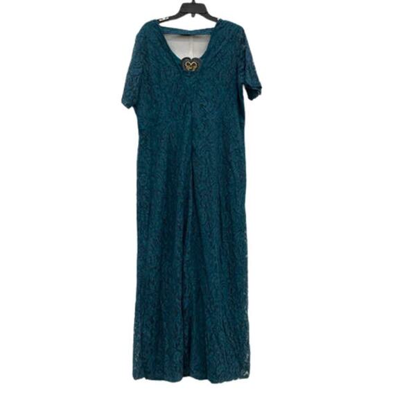 NWT Lace Maxi Dress Plus Size 28 Teal Green Short Sleeve Club L 374 - Picture 1 of 11